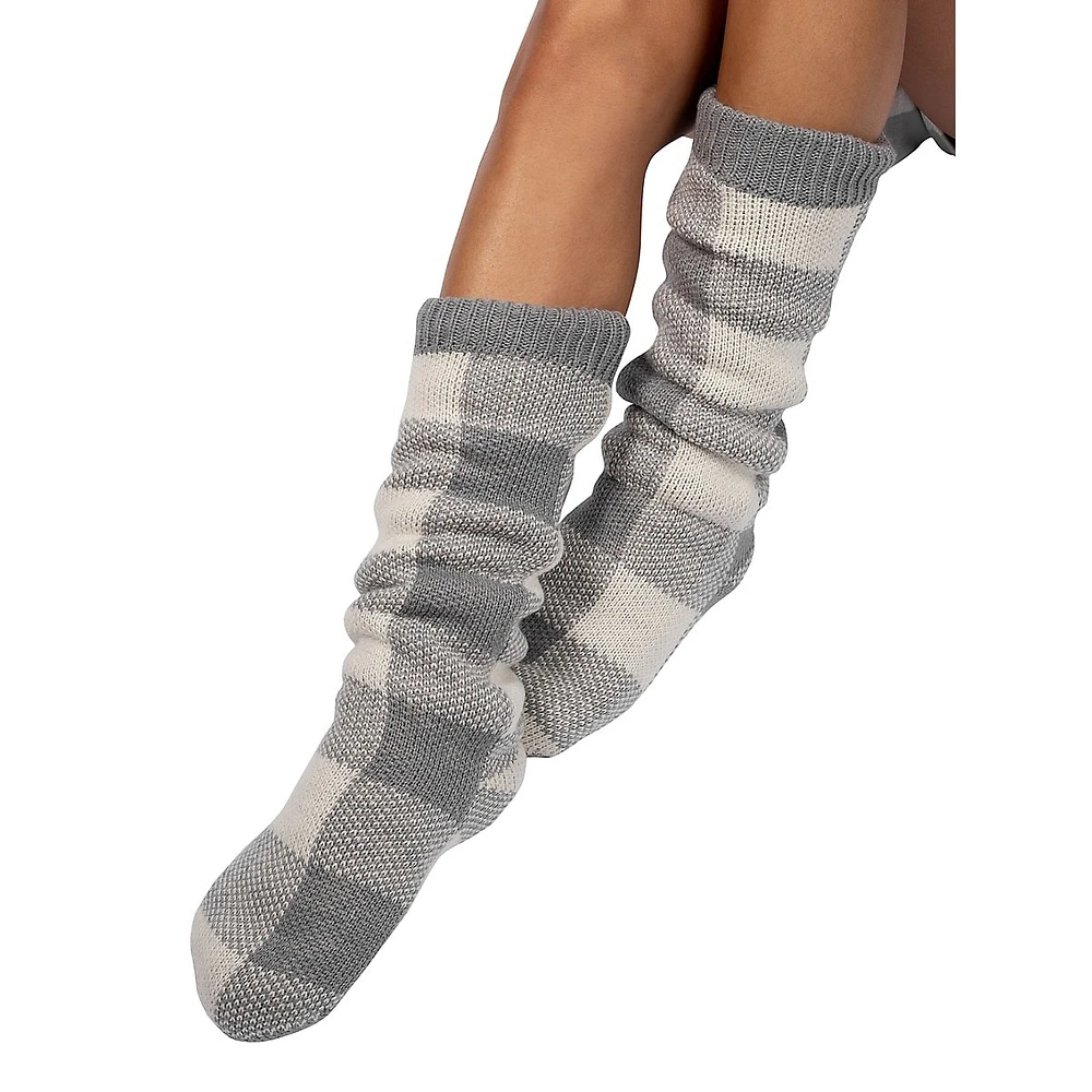 Women's Buffalo Check Crew Slipper Socks