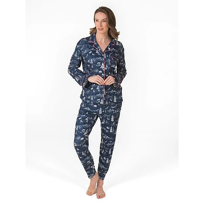 Ensemble pyjama 2 pièces avec col cranté et pantalon de jogging