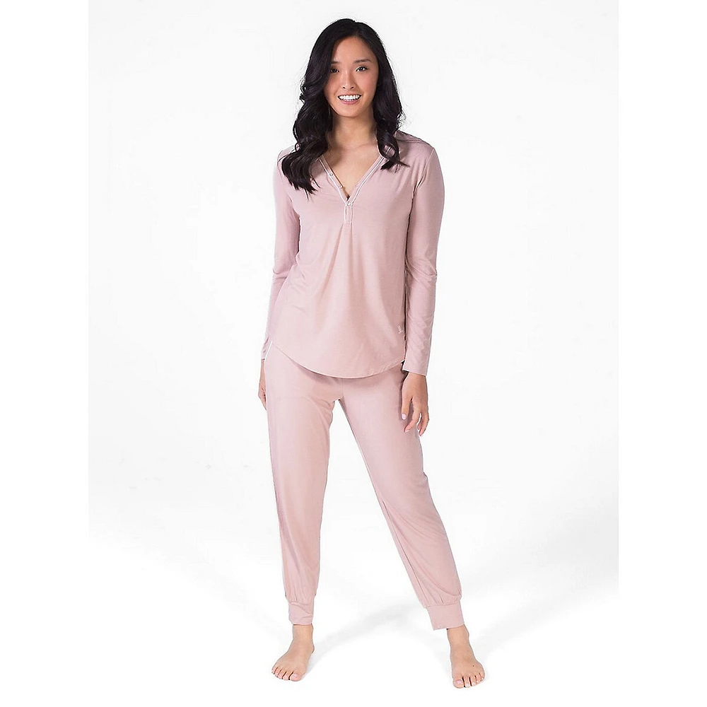 2-Piece V-Neck Henley & Joggers Pyjama Set