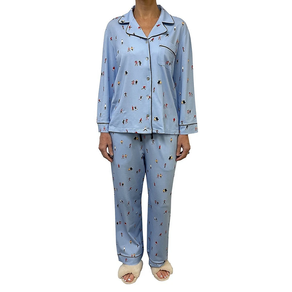 2-Piece Notch-Collar & Pants Pyjama Set