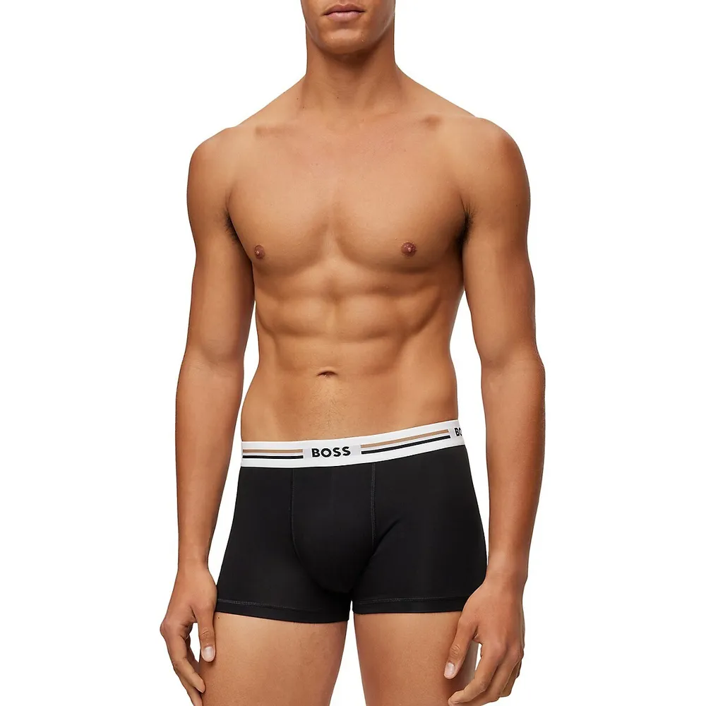 3-Pack Logo-Waistband Stretch-Cotton Trunks