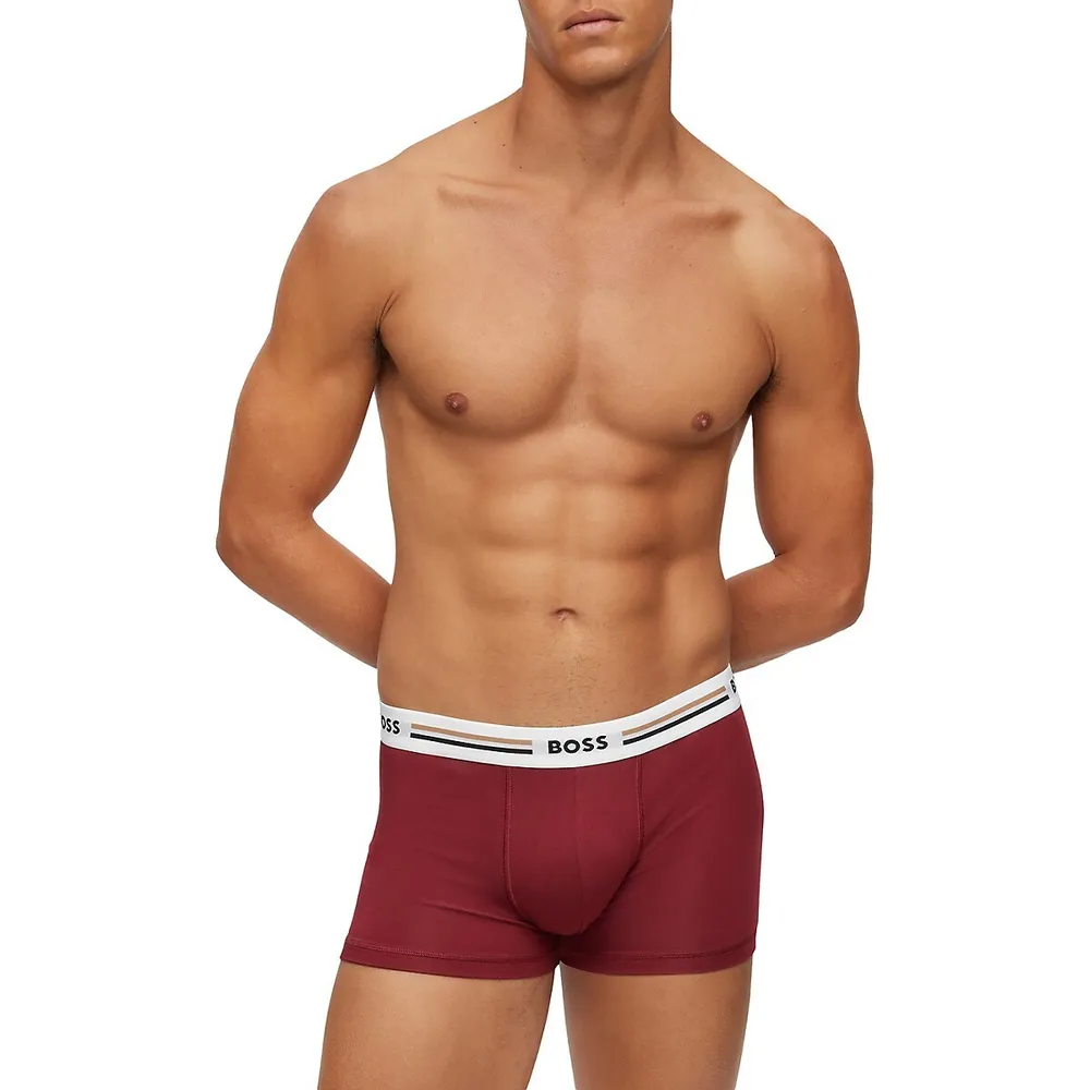 3-Pack Logo-Waistband Stretch-Cotton Trunks