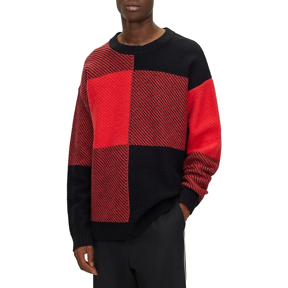 Relaxed Jacquard-Woven Vichy Check Sweater