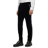 Slim-Fit Satin Side-Stripe Velvet Trousers