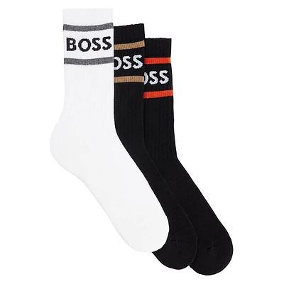 Men's 3-Pair Stripes & Logo Short Socks