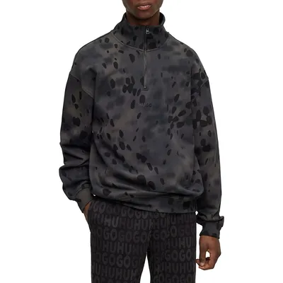 Zip-Neck Sweatshirt French Terry With Dalmatian Print