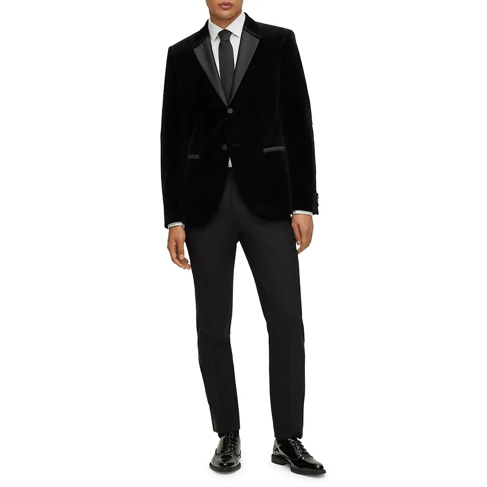 Slim-Fit Satin-Trim Velvet Suit Jacket