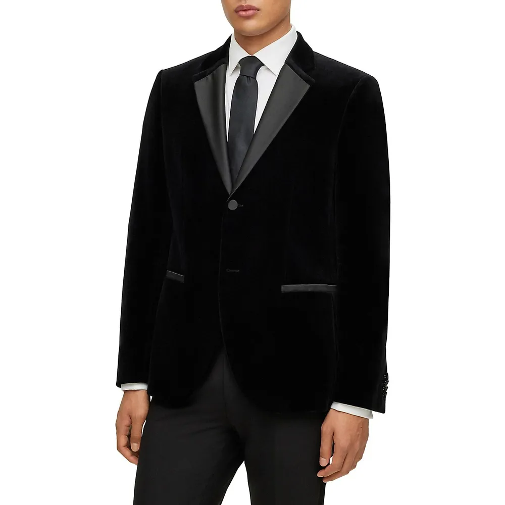 Slim-Fit Satin-Trim Velvet Suit Jacket