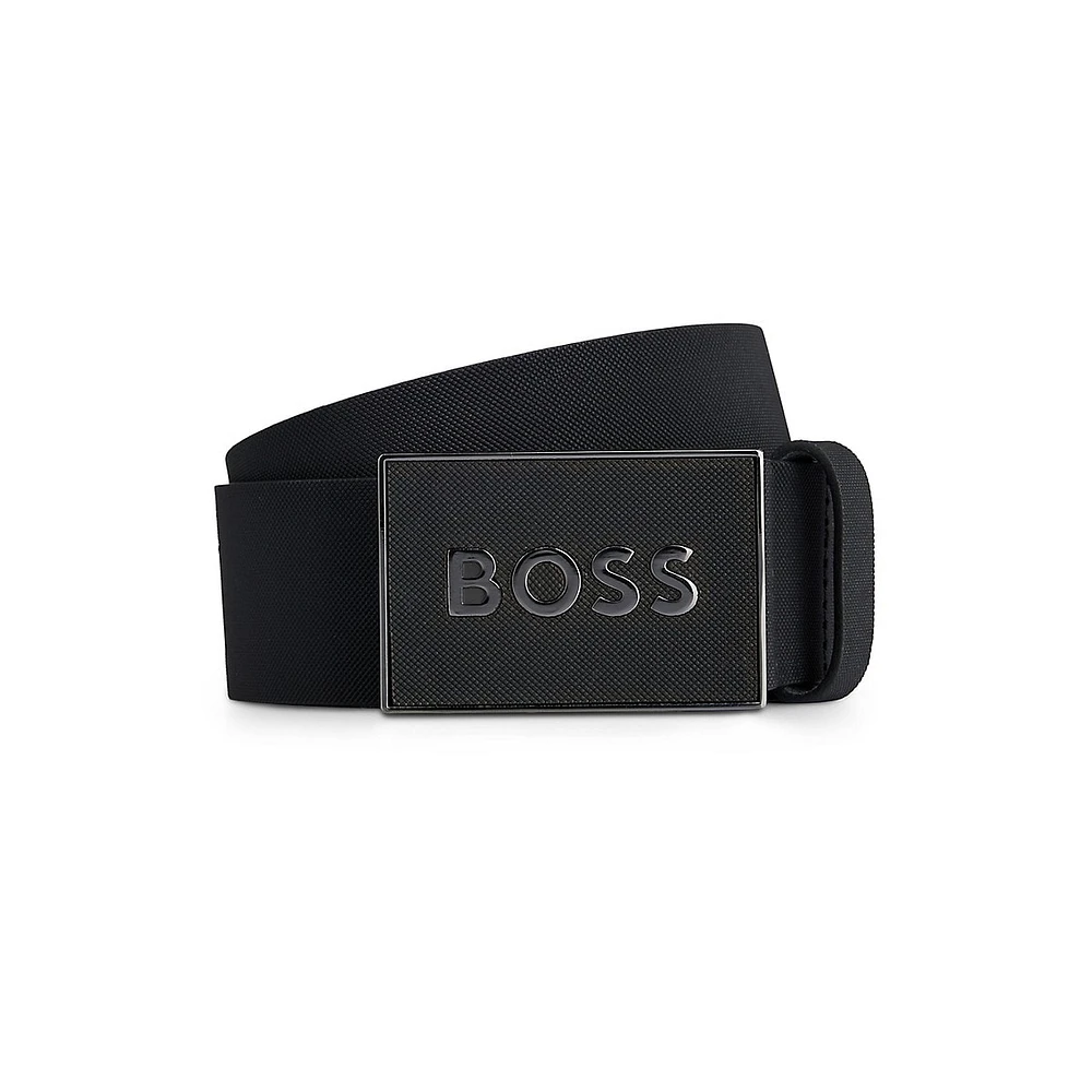 Icon Plaque-Buckle Leather Belt