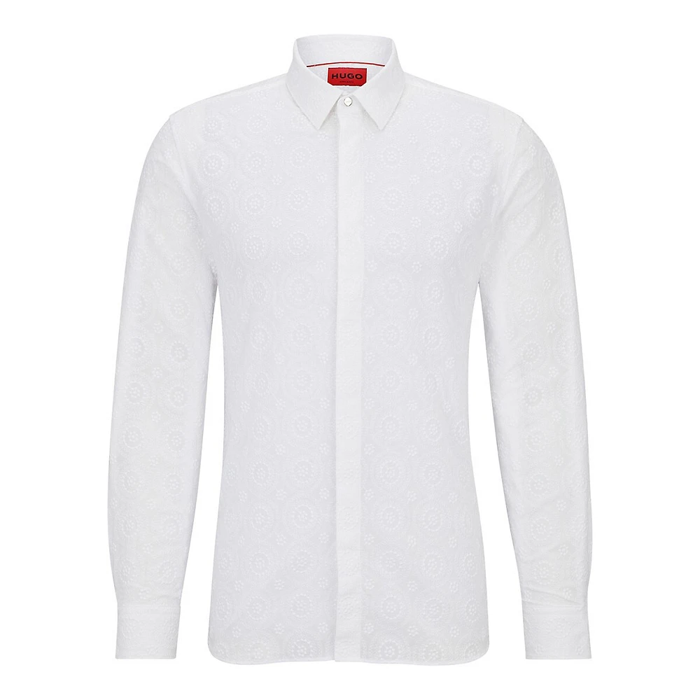 Extra-Slim-Fit Shirt Lace-Effect Embroidered Cotton