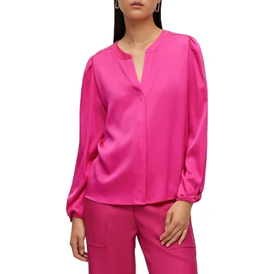 Collarless Relaxed-Fit Blouse Stretch Silk