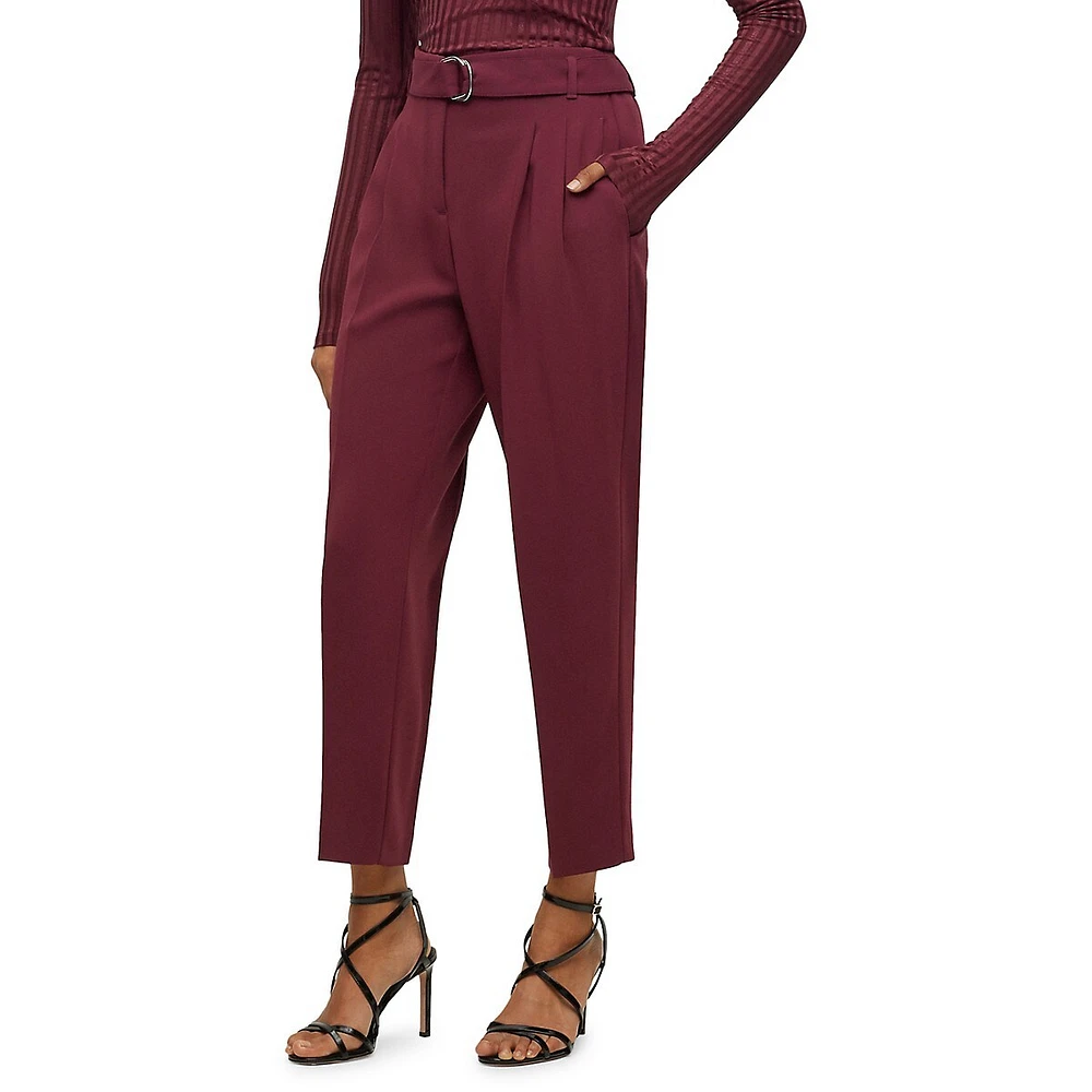 High-Waist Tapered-Leg Pleated Dress Pants