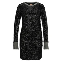 Sequin Micro-Plissé Mini Sheath Dress