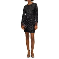 Sequin Micro-Plissé Mini Sheath Dress