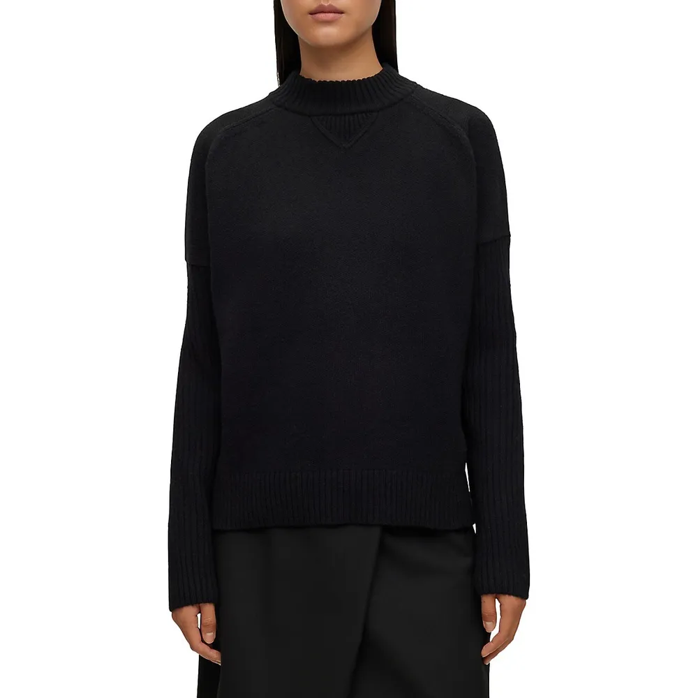 BOSS - Rollneck sweater with mixed structures