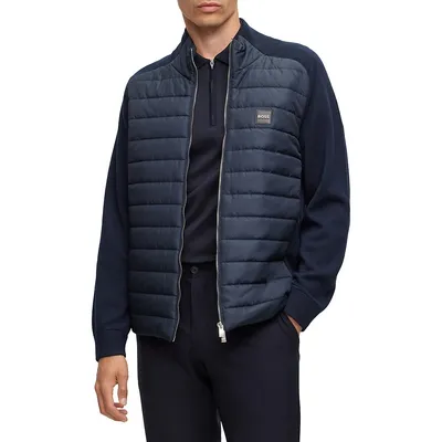 Quilted-Front Wool Zip Jacket