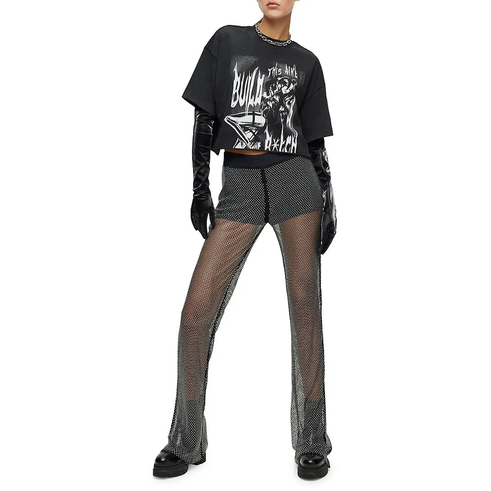 HUGO x Bella Poarch Embellished Mesh Bootcut Pants