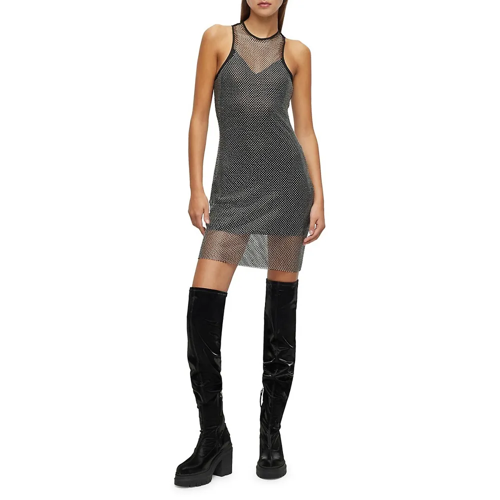 HUGO x Bella Poarch Embellished Mesh Mini Party Dress