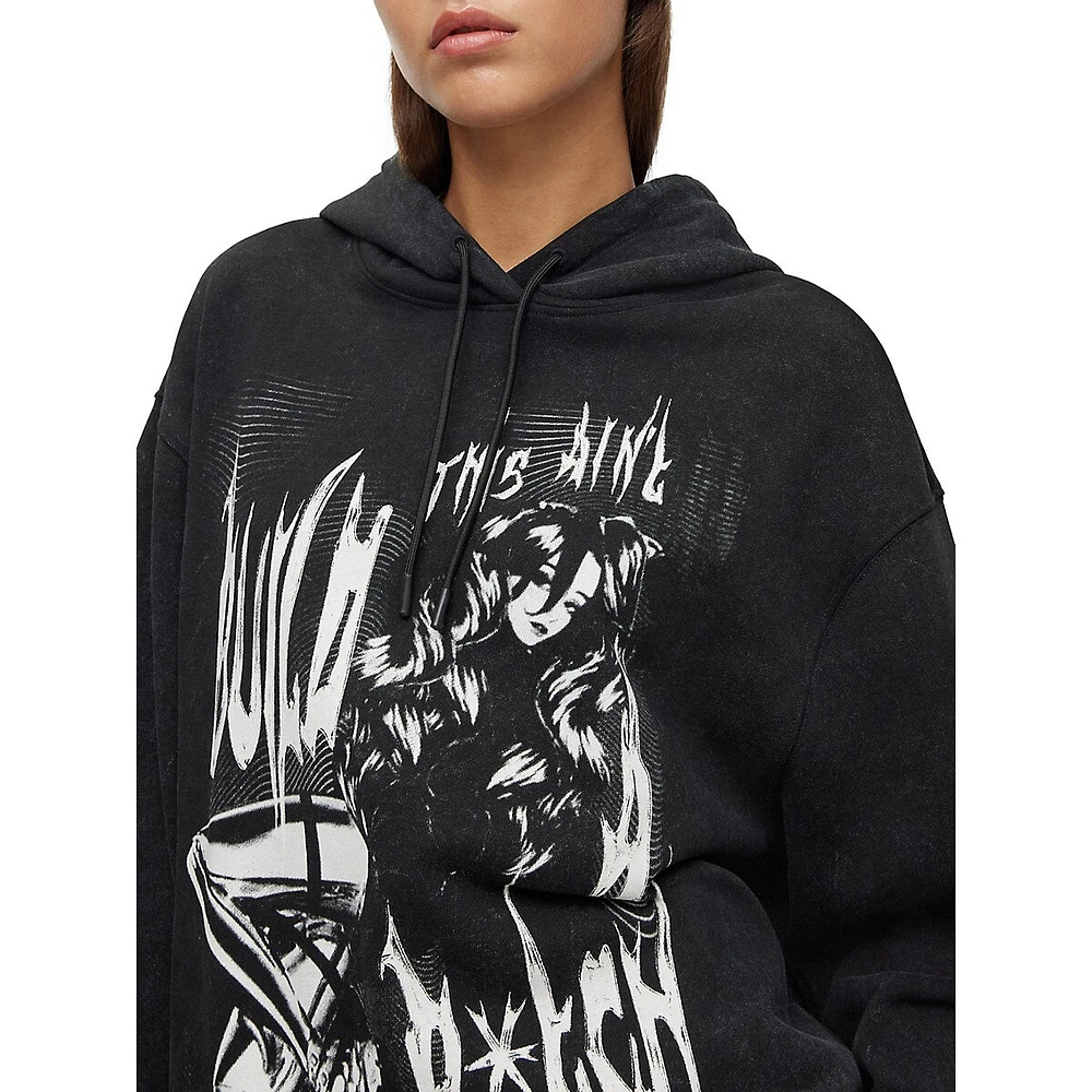 HUGO x Bella Poarch Relaxed-Fit Washed Graphic Hoodie