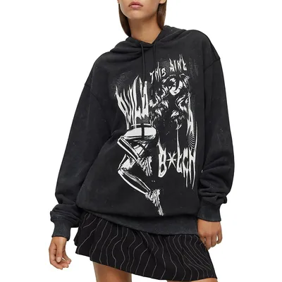 HUGO x Bella Poarch Relaxed-Fit Washed Graphic Hoodie