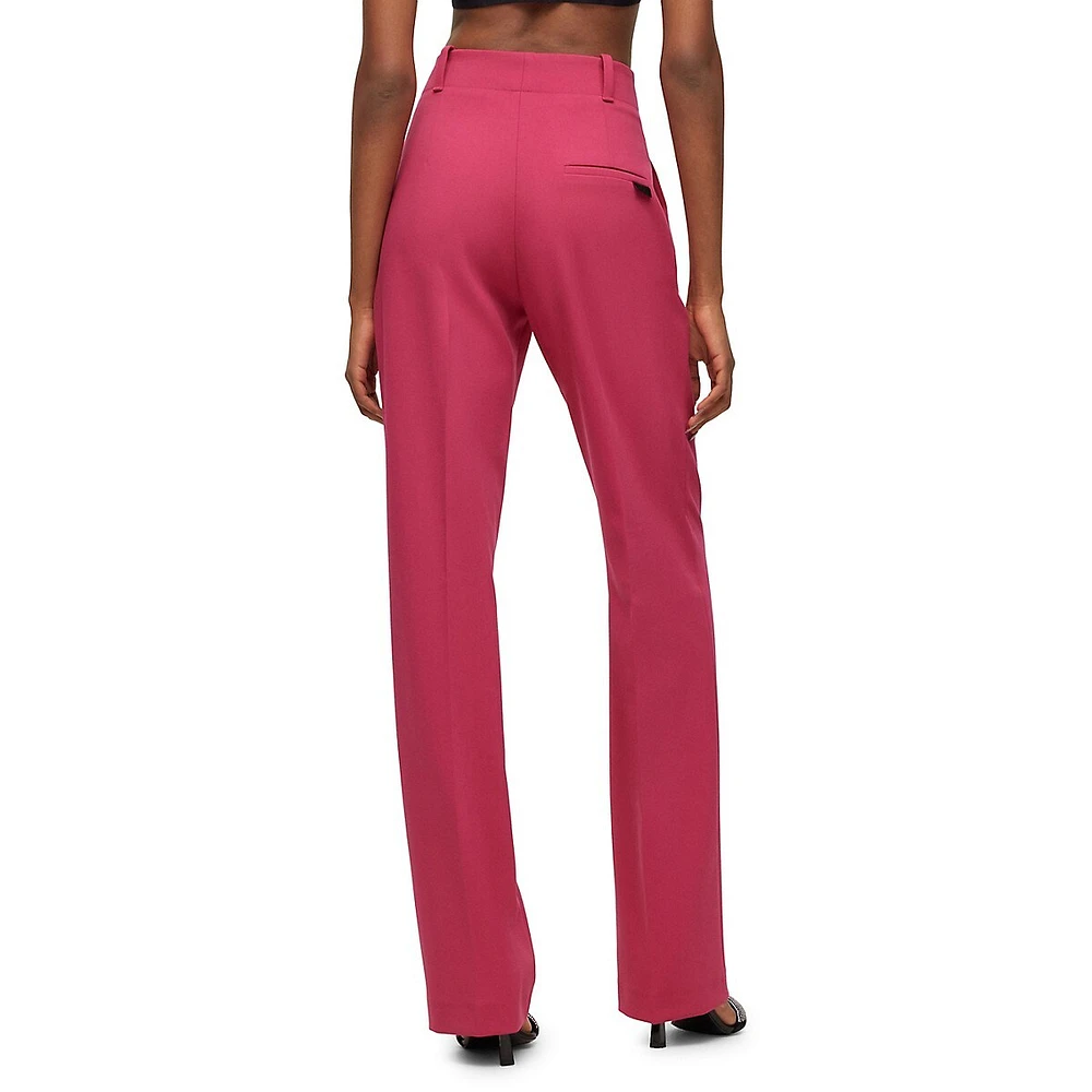 Contemporary High-Waisted Trousers By Hugo Womenswear, Cut To A Straight Fit With Wide Leg Stretch Material.