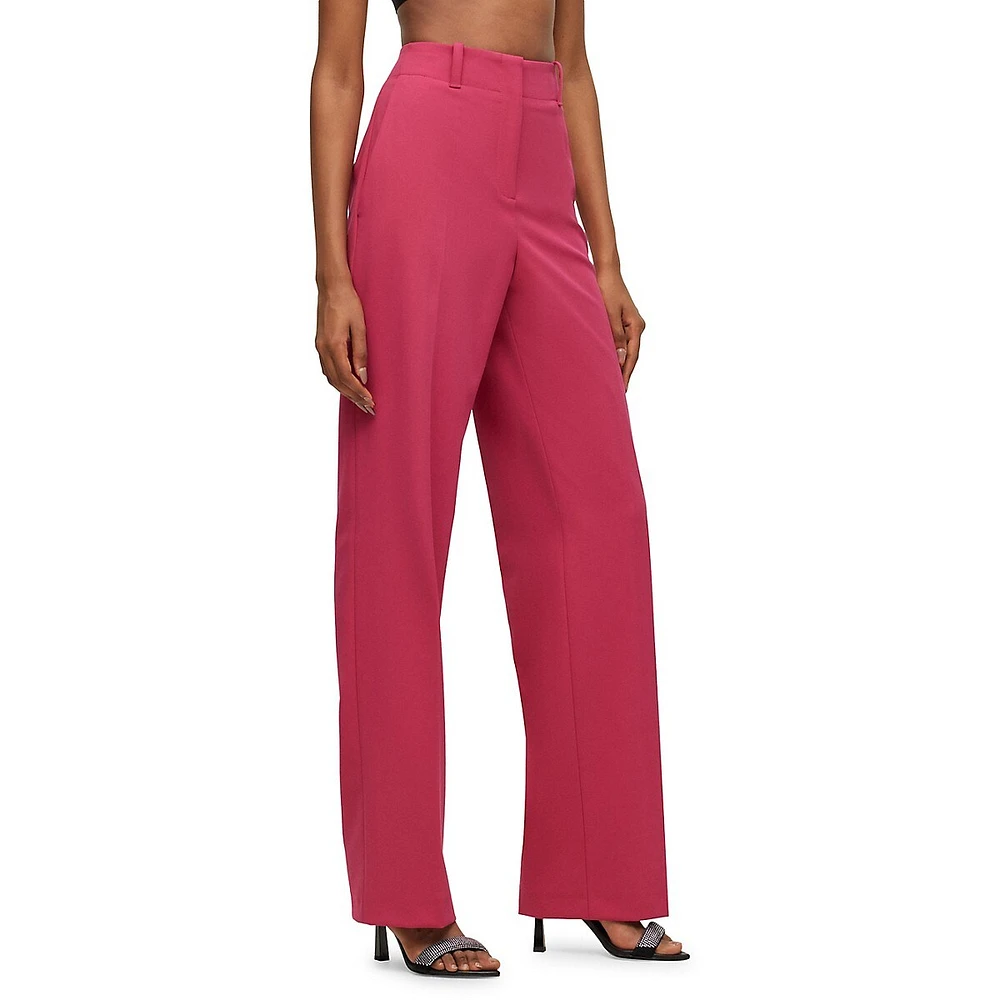 Contemporary High-Waisted Trousers By Hugo Womenswear, Cut To A Straight Fit With Wide Leg Stretch Material.