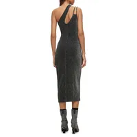 Glittery Asymmetric Midi Dress With Logo Strap