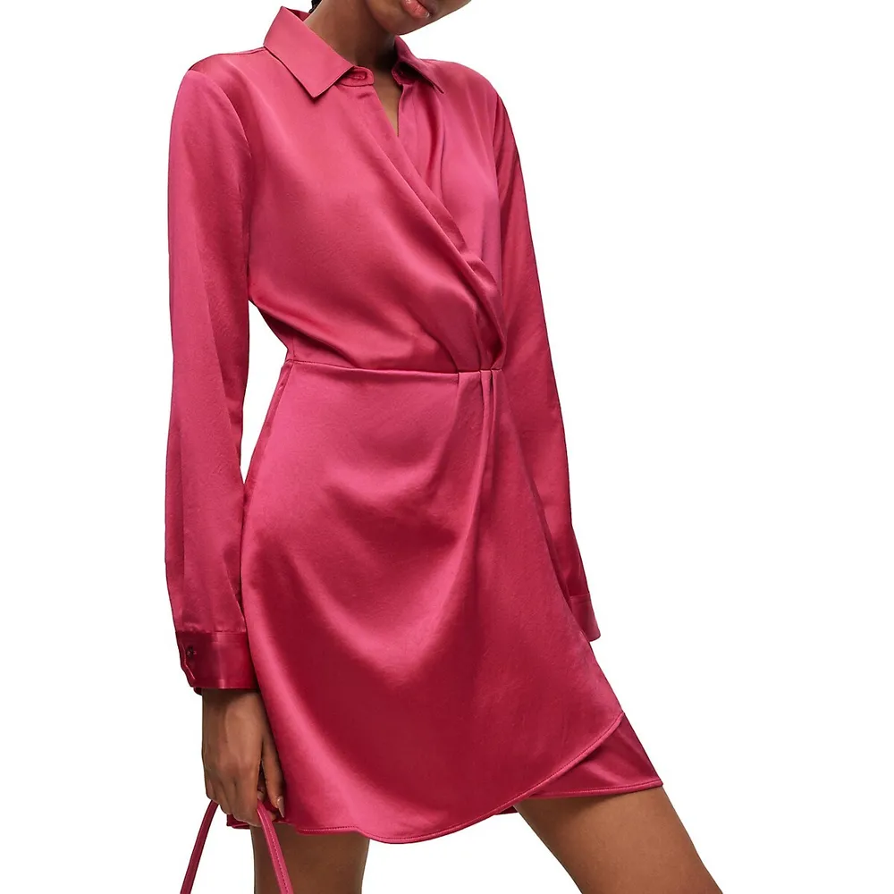 Long-Sleeved Dress Satin With Wrap Front