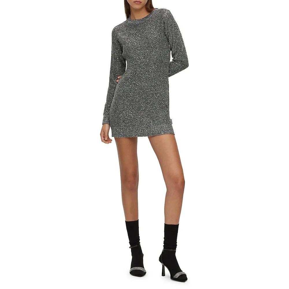 HUGO Sequin-Knit Slim Mini Sweater Dress