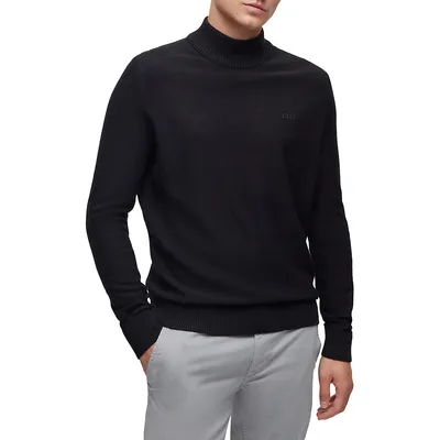 Wool-Blend Rollneck Embroidered Logo Sweater