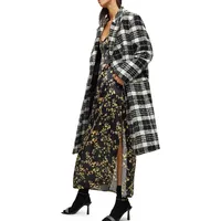 Oversized Wool-Blend Plaid Coat