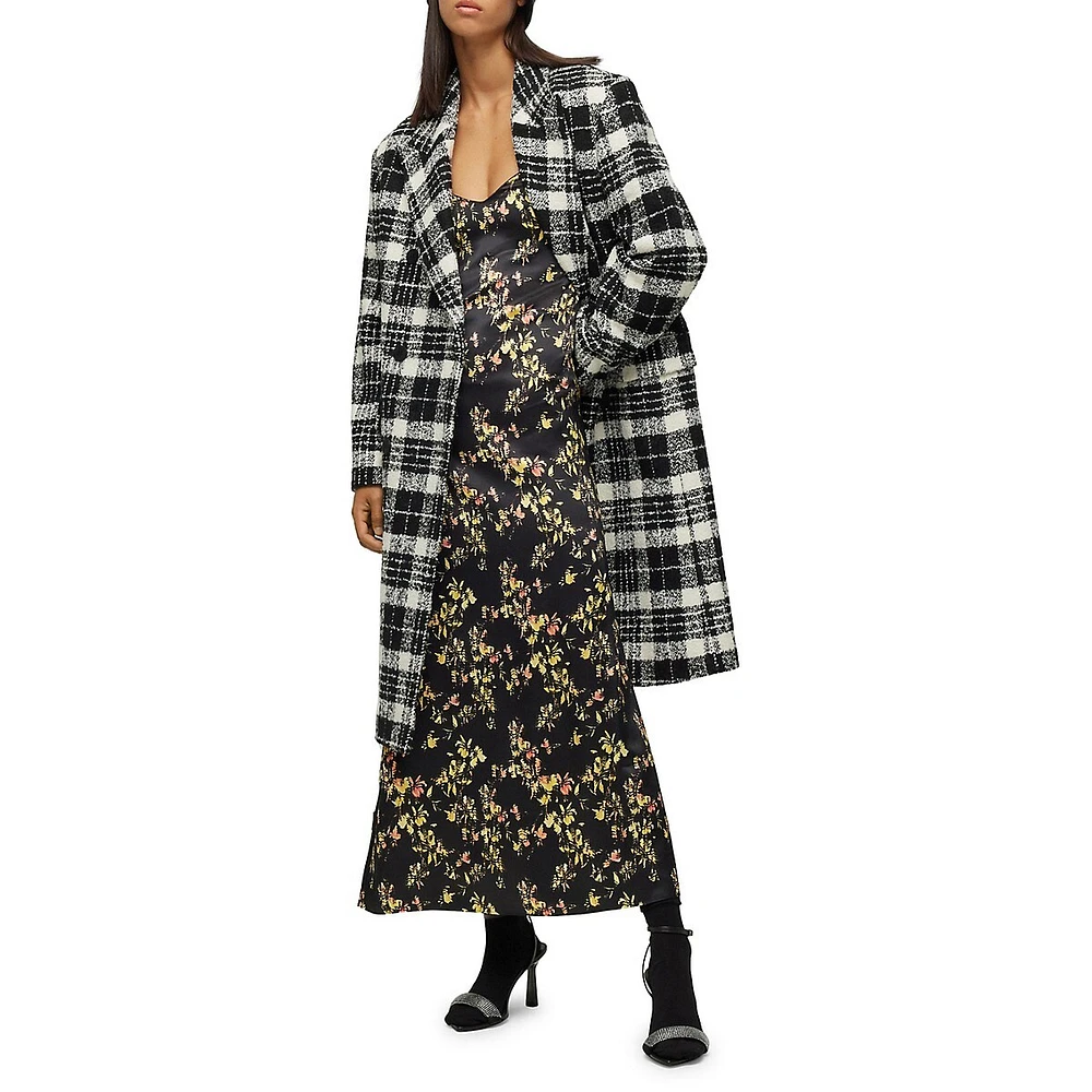 Oversized Wool-Blend Plaid Coat