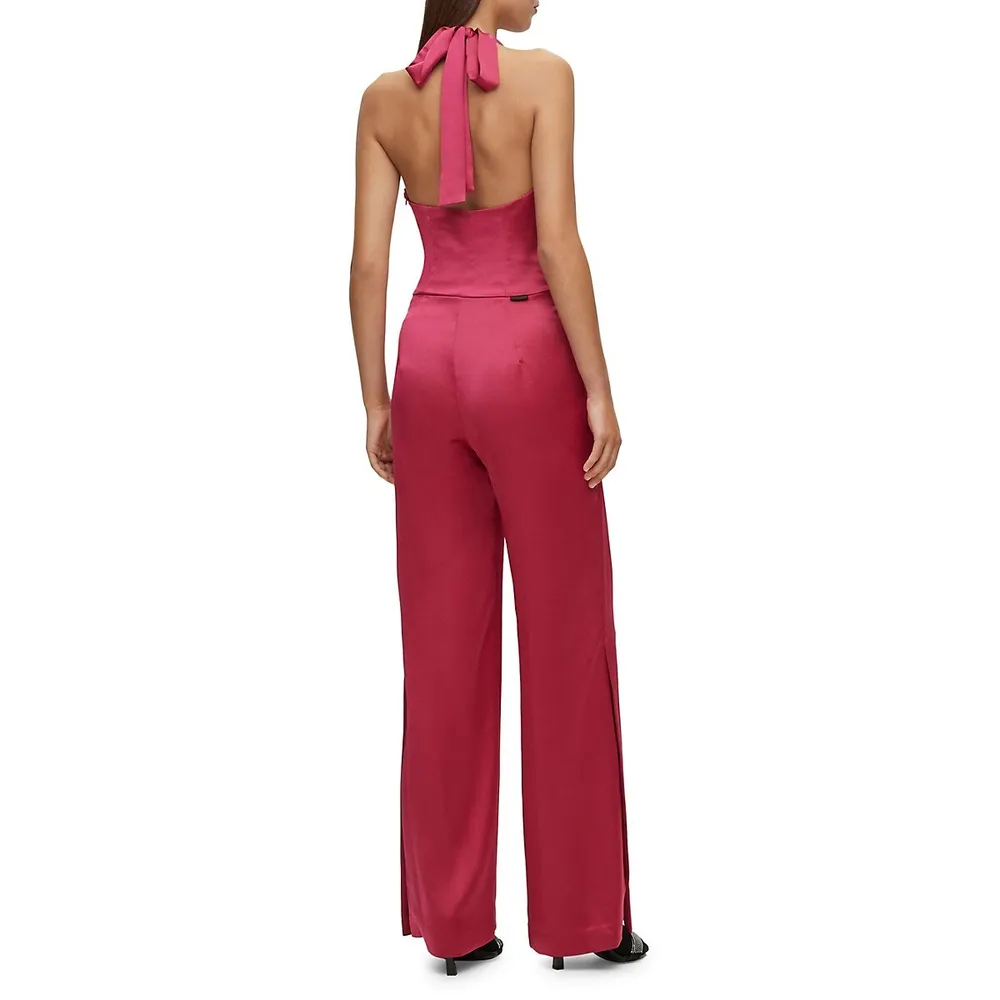 Surplice Halter Satin Jumpsuit