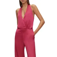 Surplice Halter Satin Jumpsuit