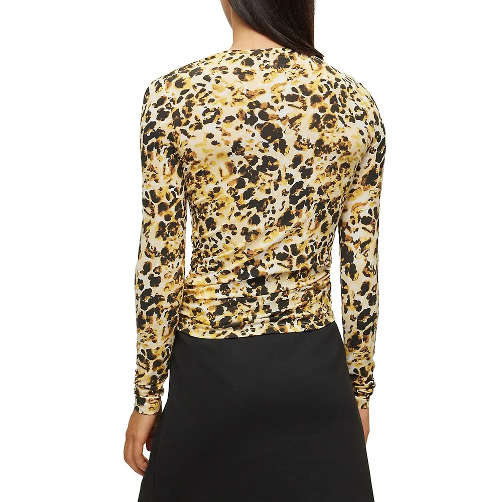 Ruched Leopard-Print Top