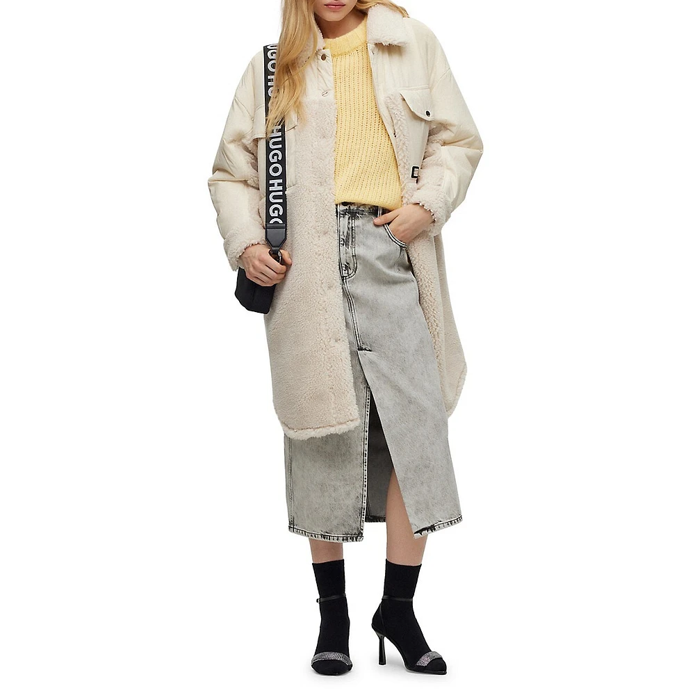 Oversized Mixed Media Teddy Coat