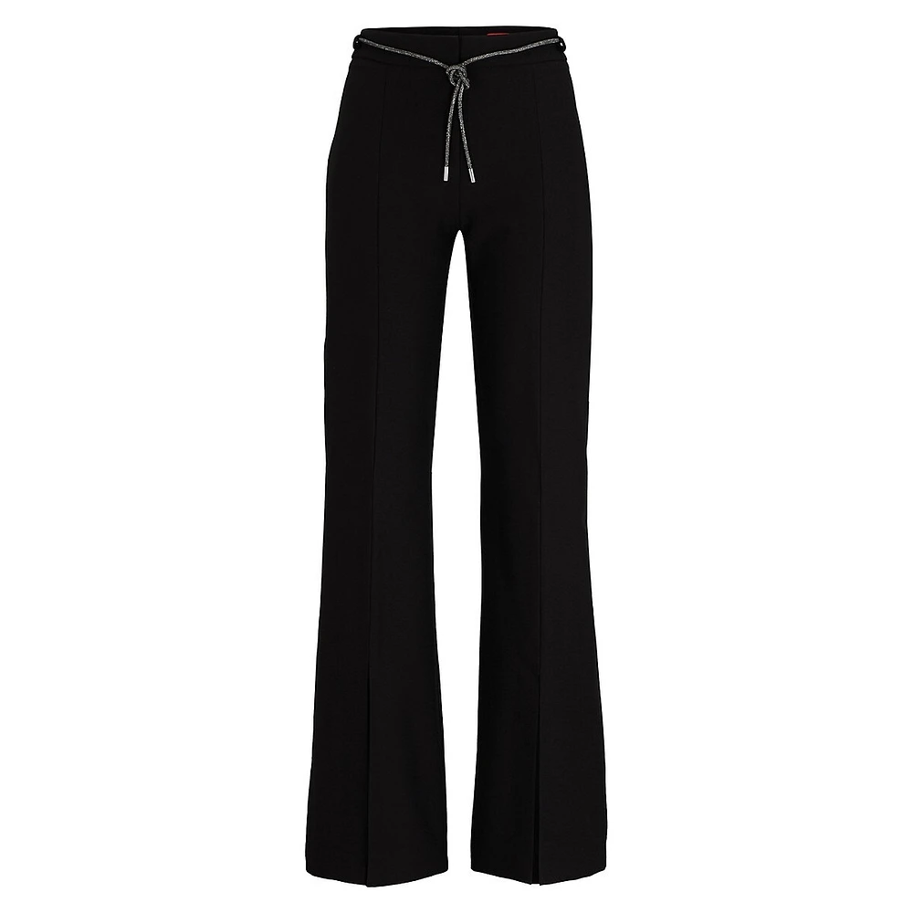 Self-Tie Front Slit Bootcut Trousers