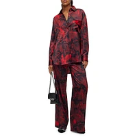 Rose-Print Wide-Leg Drawstring Trousers