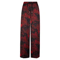 Rose-Print Wide-Leg Drawstring Trousers