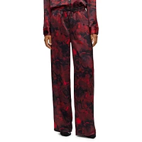 Rose-Print Wide-Leg Drawstring Trousers