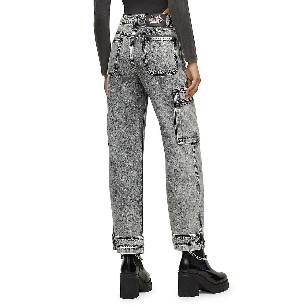 HUGO x Bella Poarch Mid-Rise Straight-Leg Cargo Jeans