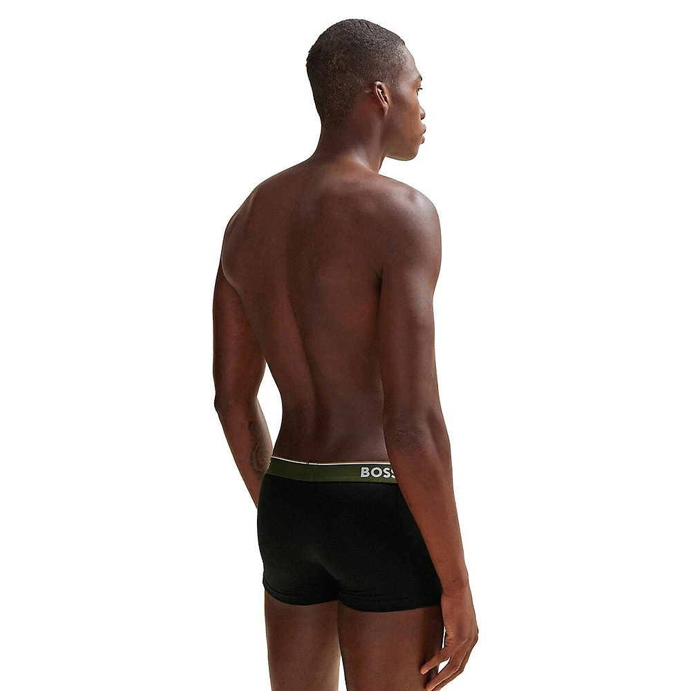 3-Pack Logo-Waistband Stretch-Cotton Trunks