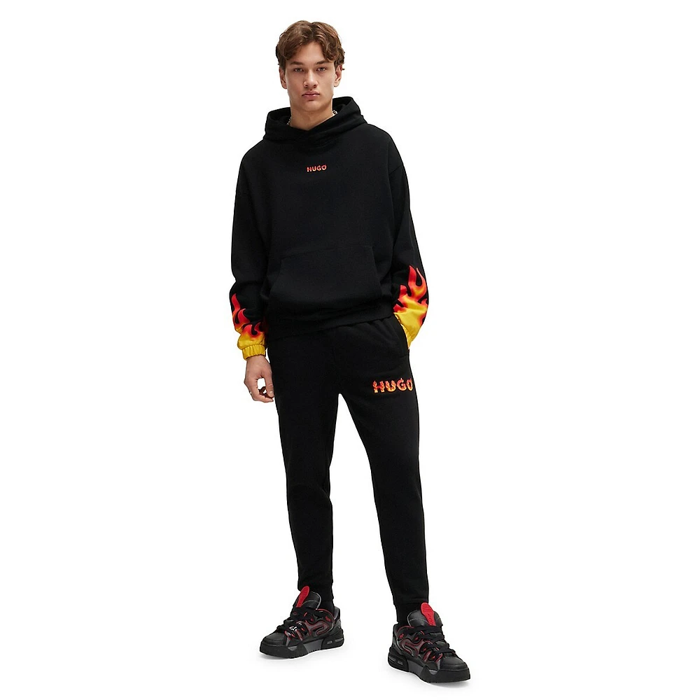 Cotton-Terry Tracksuit Pants With Puffed Flame Logo