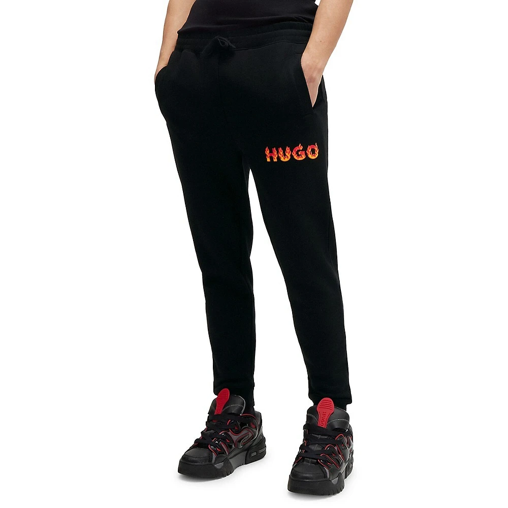 Cotton-Terry Tracksuit Pants With Puffed Flame Logo