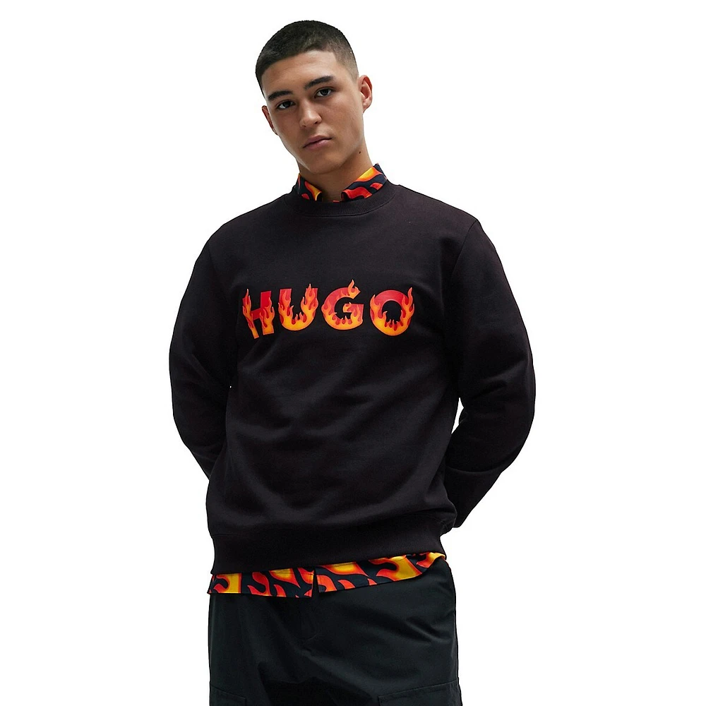 Cotton-Terry Sweatshirt With Puffed Flame Logo