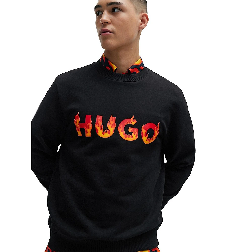 Cotton-Terry Sweatshirt With Puffed Flame Logo