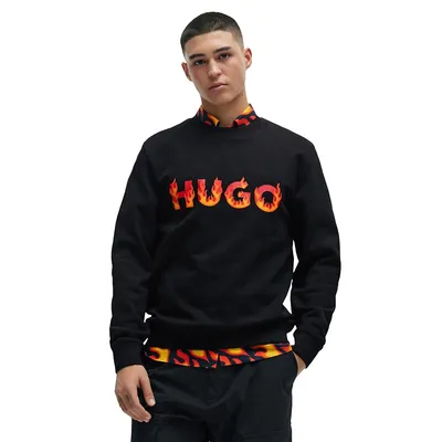 Cotton-Terry Sweatshirt With Puffed Flame Logo