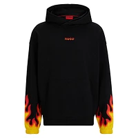 Cotton-Terry Hoodie With Puffed Flame Logo