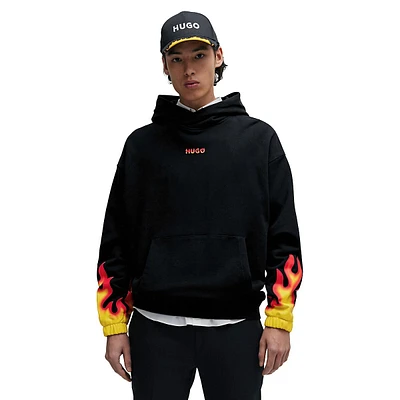 Cotton-Terry Hoodie With Puffed Flame Logo