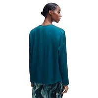 Relaxed-Fit Stretch Silk Keyhole Blouse